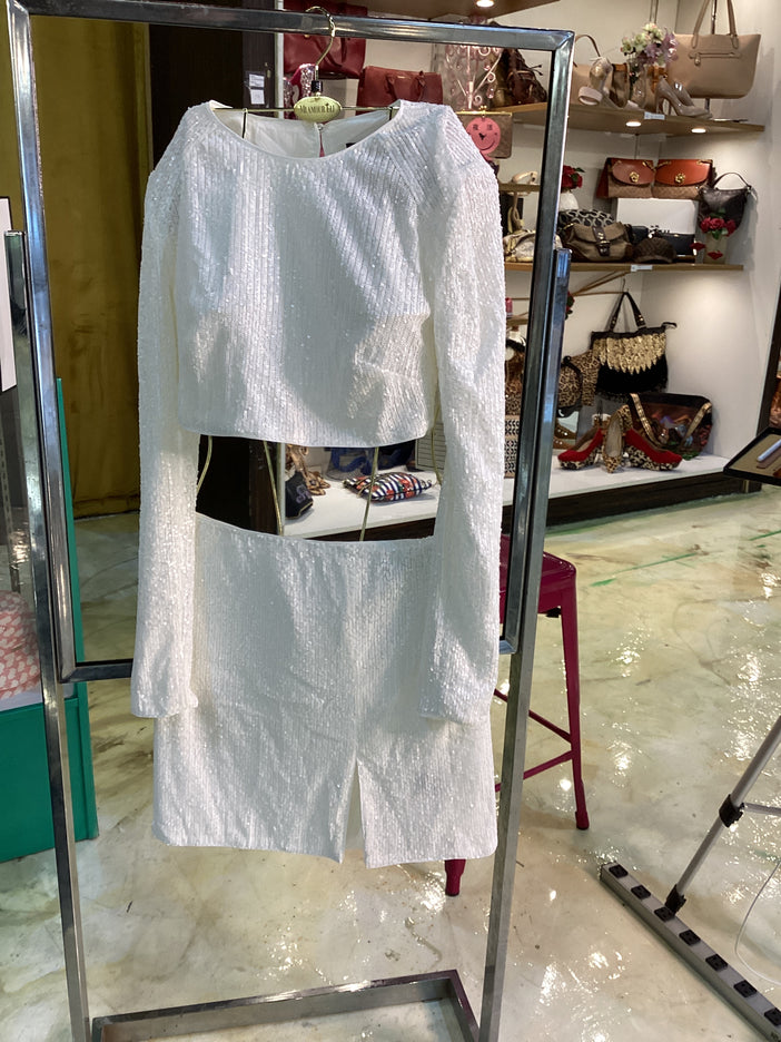 NWT Michael Costello Sierra White Sequins Top